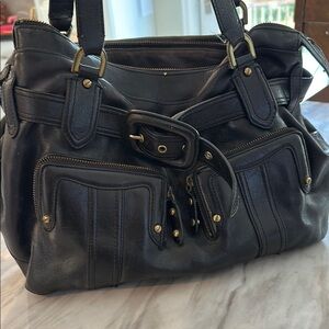 Cole Haan Black Leather Handbag Shoulder Tote Buckle Y2K